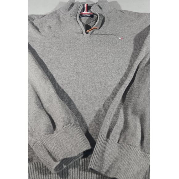 Tommy Hilfiger Mens Gray L Quarter Zip Cotton Sweater Pullover Flag Logo Classic - Picture 2 of 7